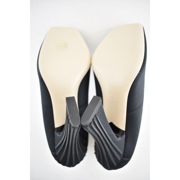 Fendi Freedom Black Embellished Crystal FF Logo Satin Square Toe Heel Pump 38 - Picture 12 of 12